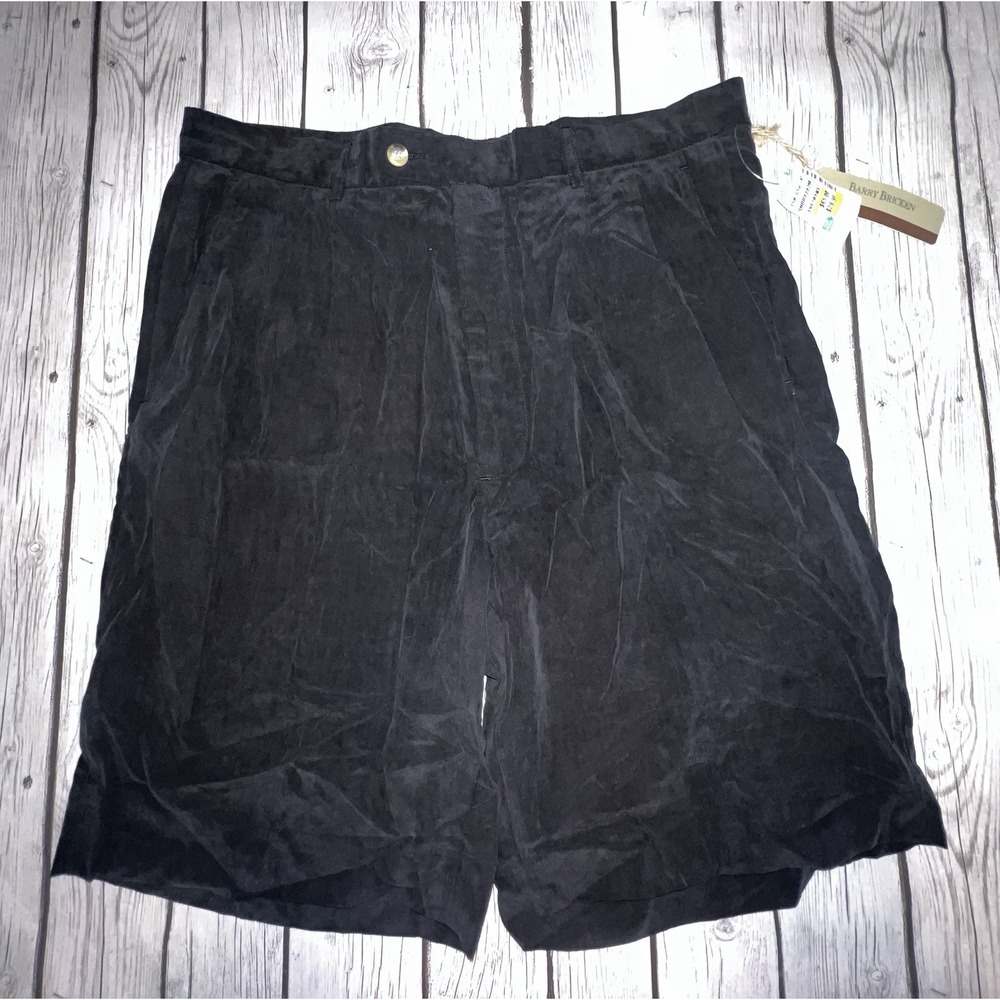 Barry Bricken Lightweight Pleated Shorts Tencel Black Size 36 NWT
